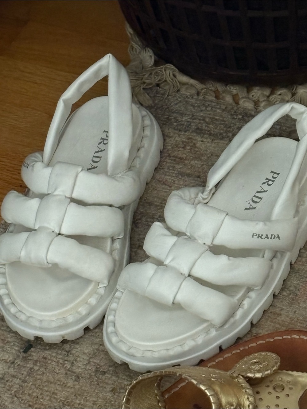 Prada White Quilted Strap Platform Sandals